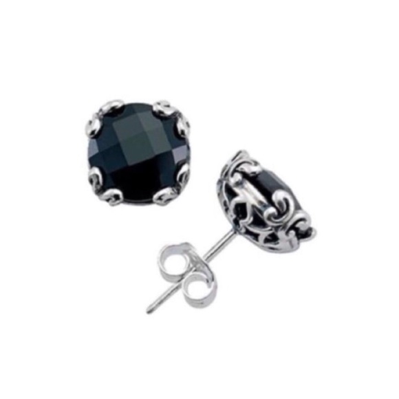 SAMULE B Sterling Silver Cushion Cut Black Spinel Faceted Earrings - Picture 8 of 15